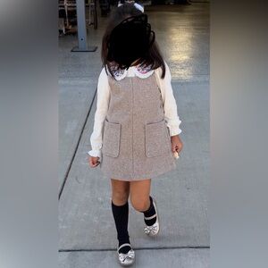Zara Girls Beige Tweed Pinafore Dress